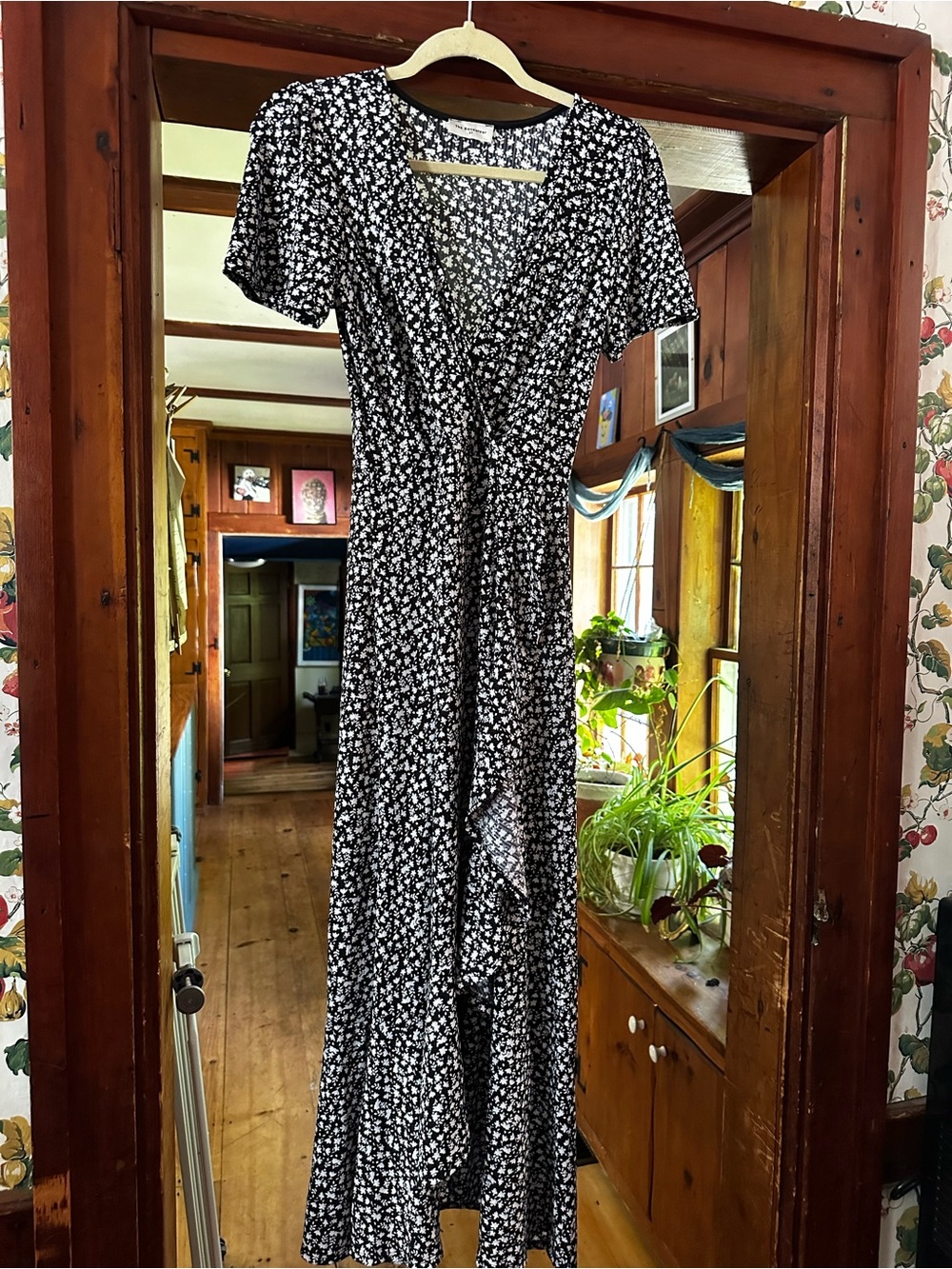 Black Floral Wrap Maxi Dress with Short Sleeves - Classic Femme